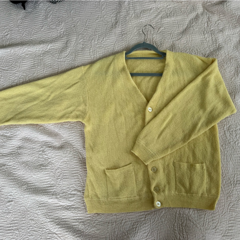 Yellow Alpaca Wool Button-Up Cardigan